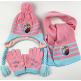 Kit 3 Pçs Touca+luva+cachecol Infantil Inverno Frozen 