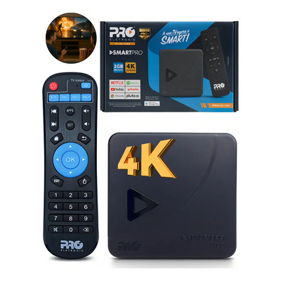 Smart Pro Eletronic Tv Box 4k Ultra Hd Android Netflix Youtube Spotify Pluto Tv Google Play Apps Streamings Wi Fi Prosb-3000\u002F 16gb 2ram Transforme sua Tv em Smart | Frete grátis
