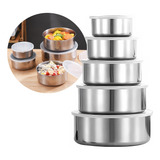 Set 5 Bowls De Acero Inoxidable Con Tapa Recipiente Metalico