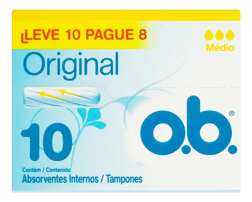 Absorvente Interno O.b. Original Médio Caixa Leve 10 Pague 8