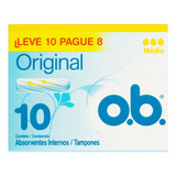 Absorvente Interno O.b. Original Médio Caixa Leve 10 Pague 8 Unidades