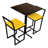 Conjunto Mesa Preto Estilo Industrial + 2 Banquetas