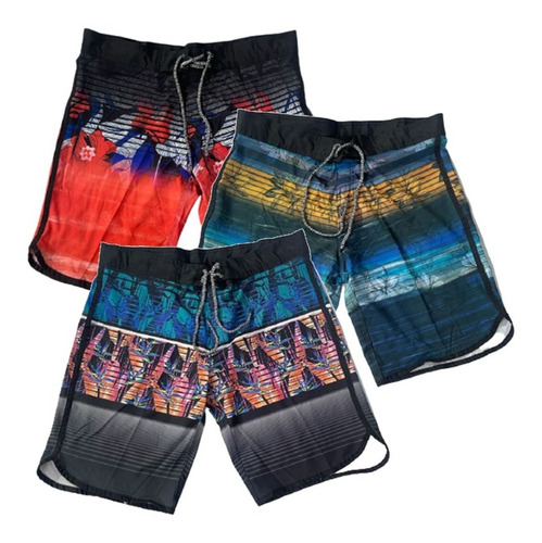 Kit 3 Bermudas Tactel Masculino Surf Praia Estampado Verão 