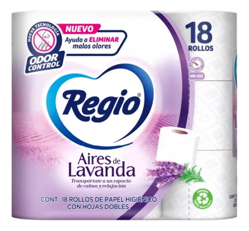 Papel De Baño 18 Mini Rollos Regio Aires De Lavanda- 1 Pieza