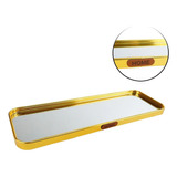 Bandeja Metal Com Espelho Decorativa Banheiro Dourado