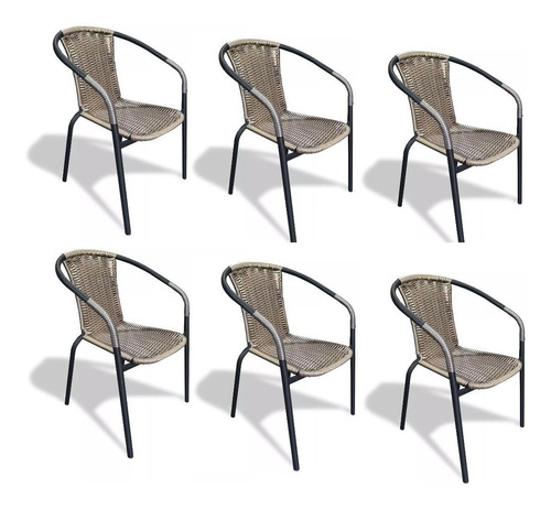 Silla De Ratan Chocolate Rattan Sillas Jardin Combo X 6 Unid