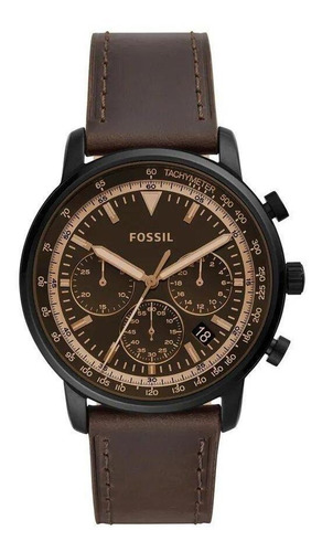 Reloj Fossil Para Hombre Goodwin Chrono Fs5529/0mn, Color De Correa Marrón Y Bisel Marrón, Color De Fondo Marrón