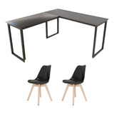 Kit Mesa Preta L Industrial 150cm C/ Cadeiras Saarinen