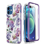 Funda Esdot Para iPhone 12/12 Pro Purple Pink Flowers