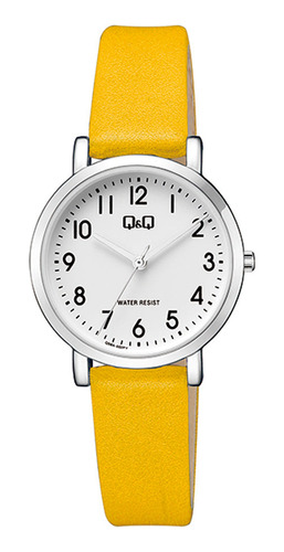 Reloj Q&q De Dama Modelo Q58a-002py Color De La Correa Amarillo Color Del Bisel Plateado Color Del Fondo Blanco