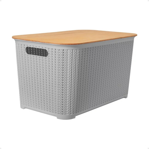 Caja Organizadora Simil Rattan Con Tapa De Madera 53x33x29