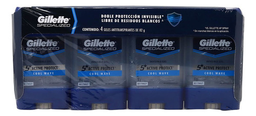 Gel Antitranspirante Gillette Cool Wave Pack C/4 De 82g C/u