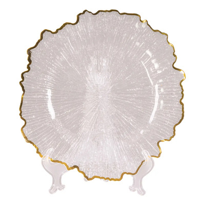 25 platos Bajo Melamina Coral Vizcaína Cristalería - 25 Color Transparente Circulo Dorado | Envío gratis
