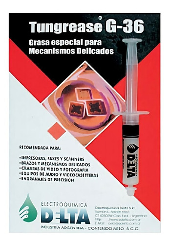 Grasa Lubricante P/equip Sensibles Tungrease G36 Jeringa 5cc