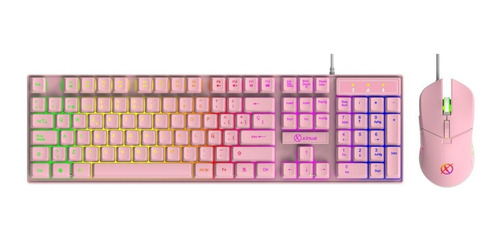 Kit Teclado Español + Mouse Xinua Km1 Rosa Gamer Luz Rgb Usb