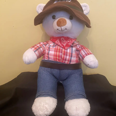 Oso Bolo Liverpool Peluche Vaquero 35 Cm Aprox Blanco
