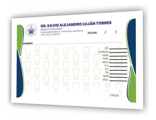 Recetario Médico 1000 ½ Carta Color Opalina Diseño Gratis