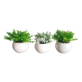 3 Vasos Decorativo Sala Lavabo + Planta Artificial