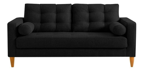 Sofá Dadaa Muebles Premium Capitone De 2 Cuerpos Color Negro De Chenille Y Patas De Madera