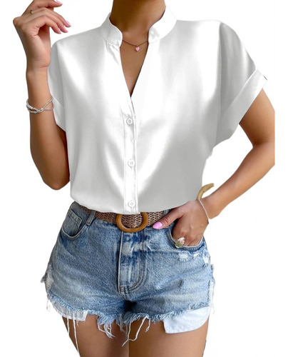 Camisa Casual Elegante Con Cuello En V For Mujer