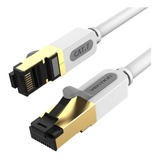 Cable De Red Vention Cat7 Certificado - 5 Metros - Premium Patch Cord - Blindado Ftp Rj45 Ethernet 10gbps - 600 Mhz - 100% Cobre - Blanco - Icdhj