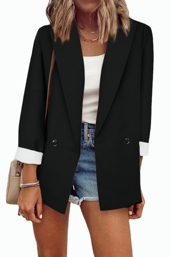 Saco Blazer Cuello Solapa Mujer Juvenil Color Sólido