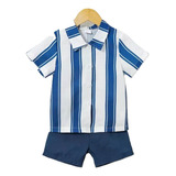 Conjunto 2pz Camisa Rayas Short Pantalones Cortos Niño