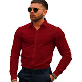 Camisa Social Masculina Manga Longa Slim Fit - Elastano