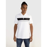 Polo Blanco De Hombre Con Diseño En Franja Calvin Klein