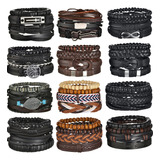 Pulseira Couro Masculina Feminina Ajustável Ancora Rock 