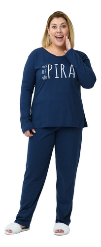 Pijama Inverno Feminino Plus Size De Algodão Inspira Azul