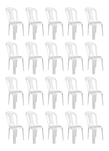 Combo 20 Cadeiras Plásticas Bistrô Branca Até 182kg Mor