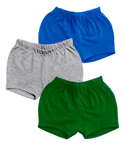 Shorts Bebe Meia Malha Algodão Kit 3 Tapa Fralda Liso Básico