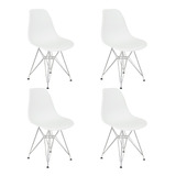 Kit 4 Cadeiras Charles Eames Eiffel Base Metal Cromado