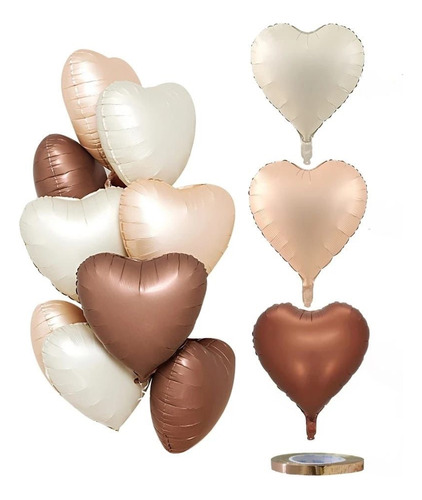 10 Globos Corazones Mate Color Retro Nude Crema Marron