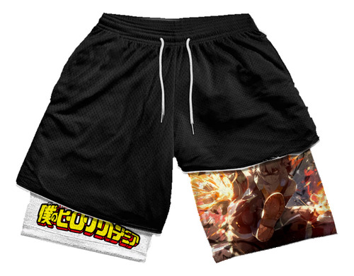 Short Dry-fit Compressão 2 Em 1 Masculino Anime Boku No Hero