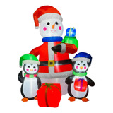 Inflables Para Navidad Muñeco Con Pingüinos Y Regalos 2.1m