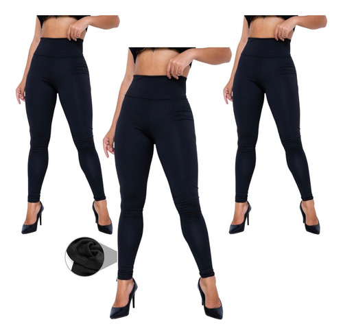 Kit 3 Peças Calça Legging Flanelada Fit Suplex Modela Grossa