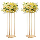 2 Pz Centro Flor Metal 23.6  Dorado Evento Mesa Hogar