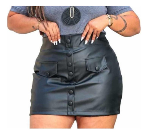 Short Saia Curta Plus Size Couro Fake Courino Elegante 