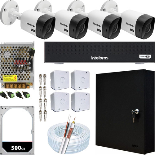 Kit 4 Câmeras Bullet Intelbras Dvr 1004 C/ Rack Organizadora