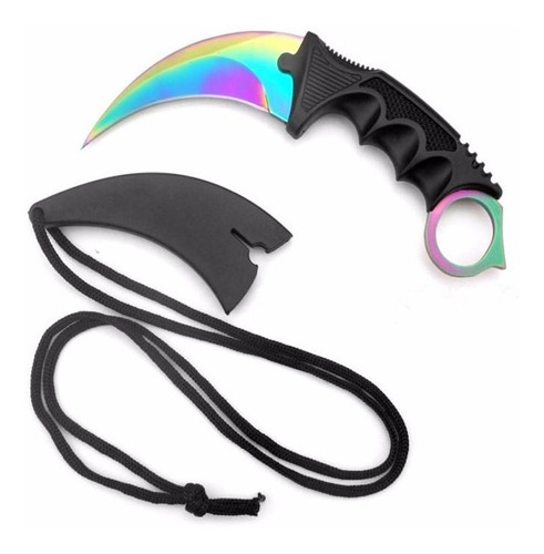 Faca Karambit Cs Go Rainbow Preta Afiado + Bainha E Cordão