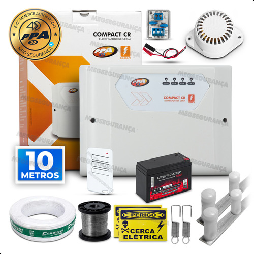 Kit Cerca Eletrica Residencial 10m Alarme Completa + Bateria