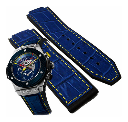 Correa Extensible Azul Costuras Amarillas 25mm Para Hublot Big Bang Envio Inmediato Fotos Reales