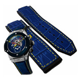 Correa Extensible Azul Costuras Amarillas 25mm Para Hublot Big Bang Envio Inmediato Fotos Reales