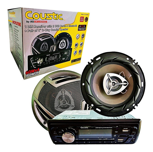 Estéreo Bt 1 Din+bocinas 6 250w Coustic Co-pk300 2 Usb Aux