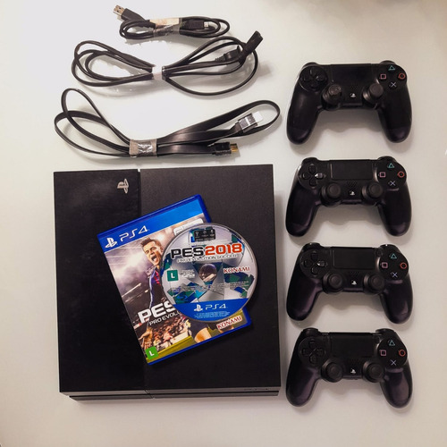 Ps4 Sony Playstation 4 500gb Fat Com 4 Controles Dualshock 4 + 2 Jogos Pes Original Completo Vídeo Game Em Ótimo Estado