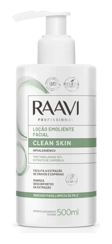 Loção Emoliente Facial Clean Skin 500ml Raavi