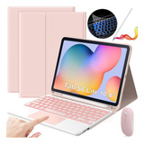 Funda Teclado Mouse+ Lapiz Para Galaxy Tab S6 Lite 10.4 Rosa