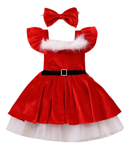 Vestidos De Fiestas Niñas De Malla Rojo De Navidad 2 Piezas